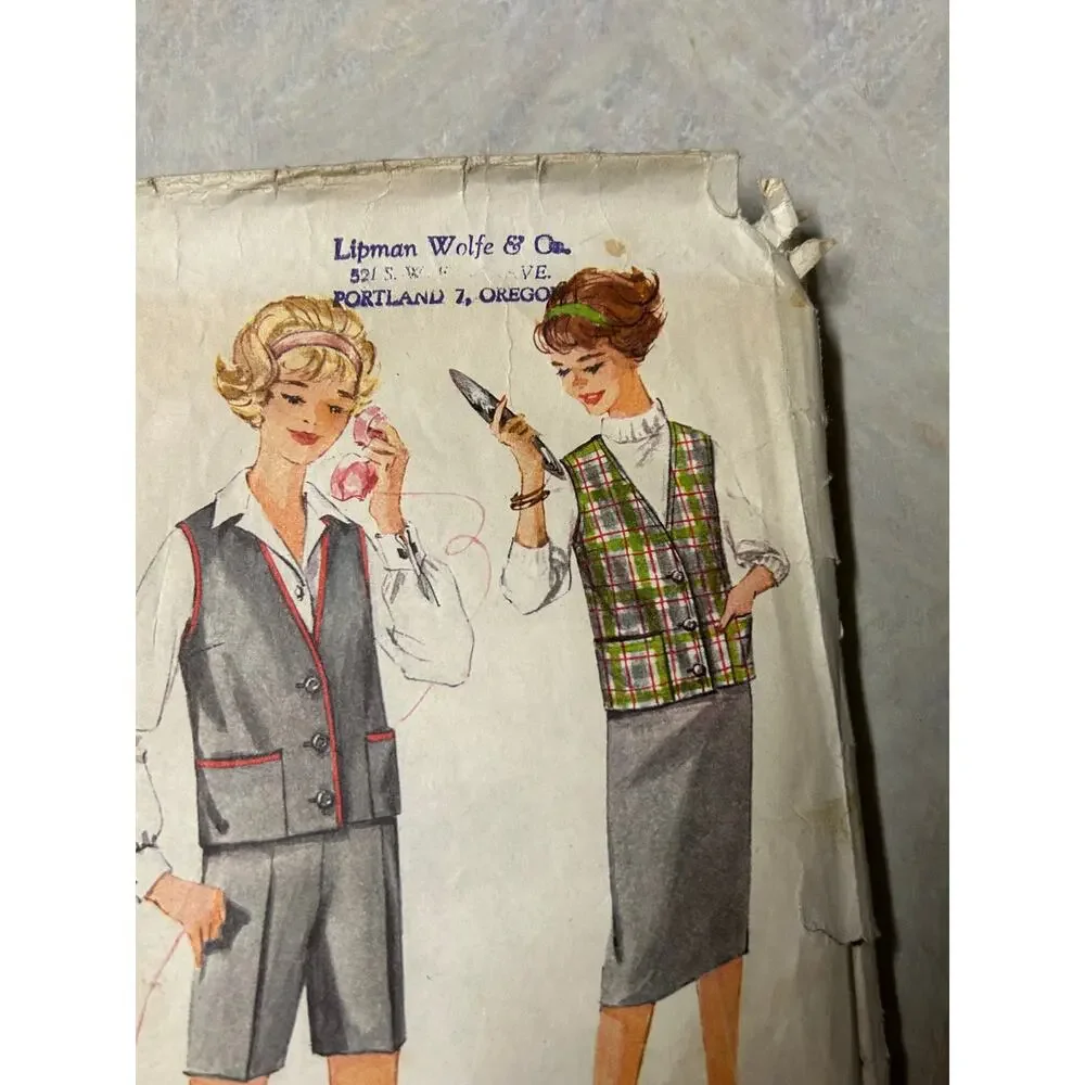 Vintage 50's-60's Simplicity Pattern #3046 Teen Jacket, Shorts and Skirt Size 14